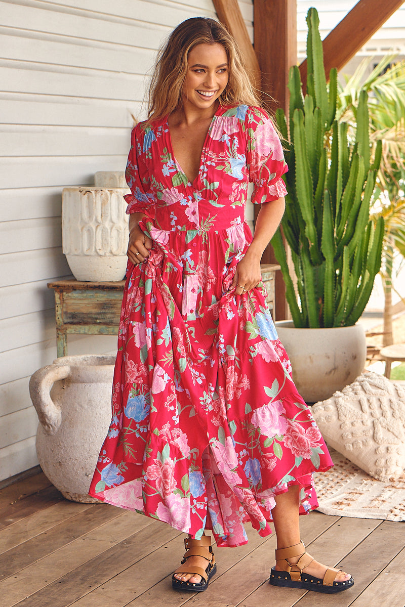 Annabel Maxi Dress - Cerise