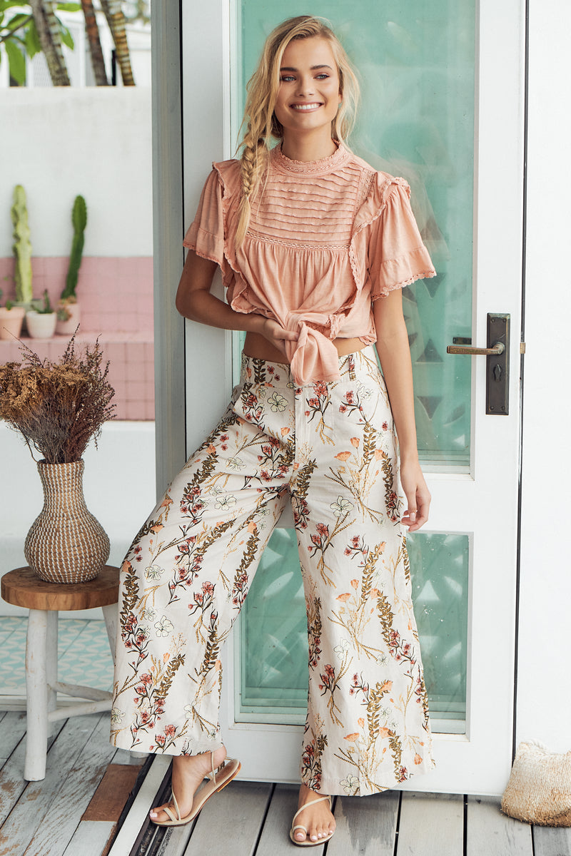 Menocra Cropped Printed Pants - Taupe Combo