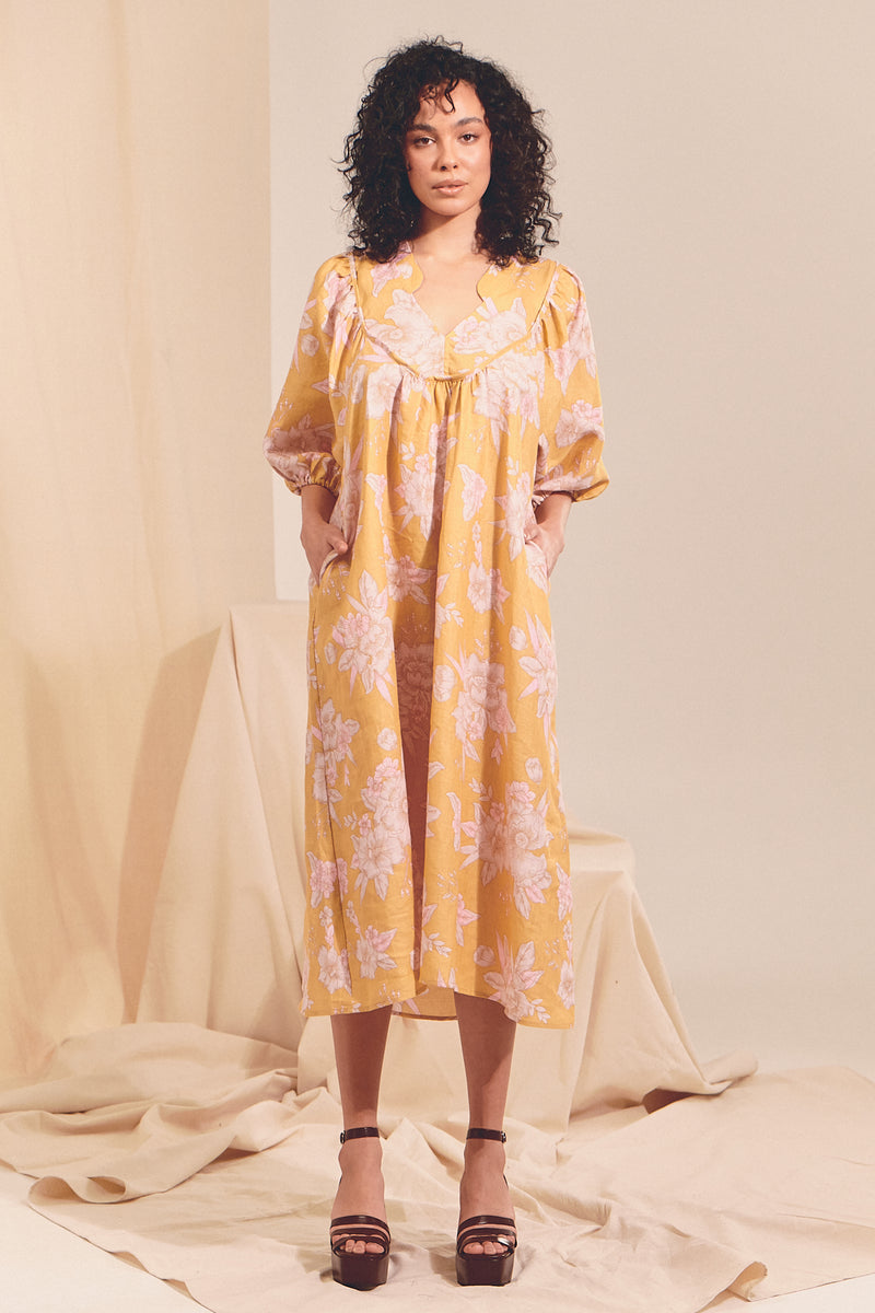 Boheme Linen Midi Dress - HAWAII Sunrise