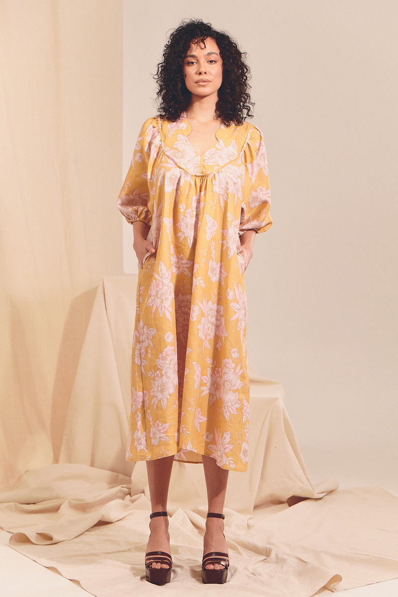 Boheme Linen Midi Dress - HAWAII Sunrise