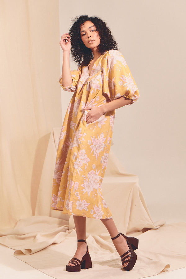 Boheme Linen Midi Dress - HAWAII Sunrise