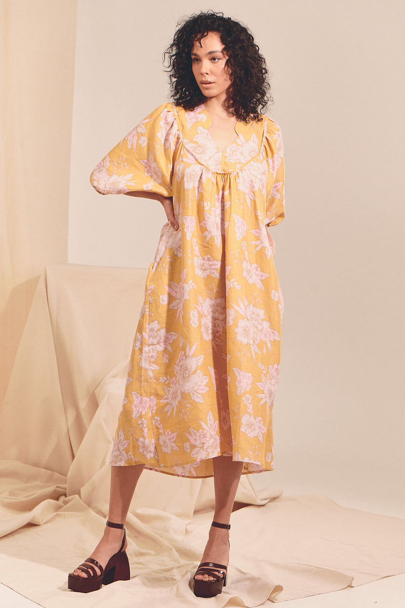 Boheme Linen Midi Dress - HAWAII Sunrise