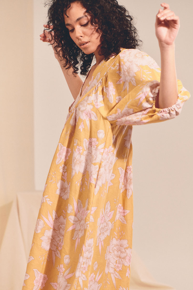 Boheme Linen Midi Dress - HAWAII Sunrise