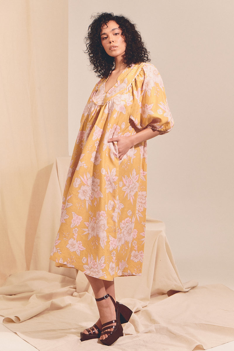 Boheme Linen Midi Dress - HAWAII Sunrise