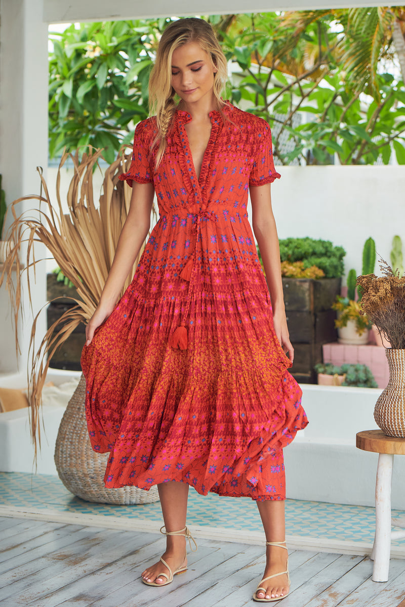 radiant ruby red floral print chiffon maxi dress Rumi Floral Maxi Dress Small