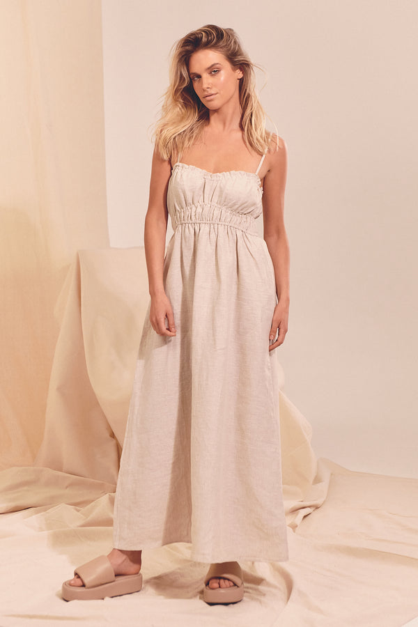 Cleo Linen Maxi Dress - Natural Messina