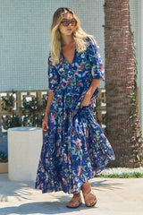 Berry Maxi Dress - Indigo Floral