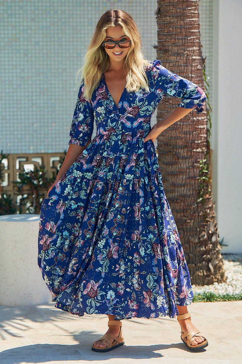 Berry Maxi Dress - Indigo Floral