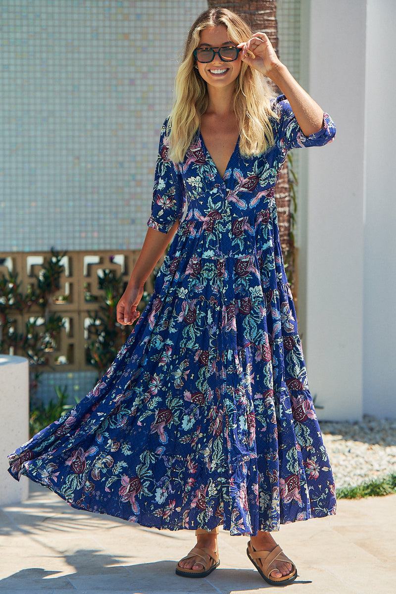 Berry Maxi Dress - Indigo Floral