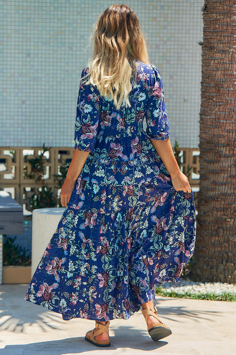 Berry Maxi Dress - Indigo Floral