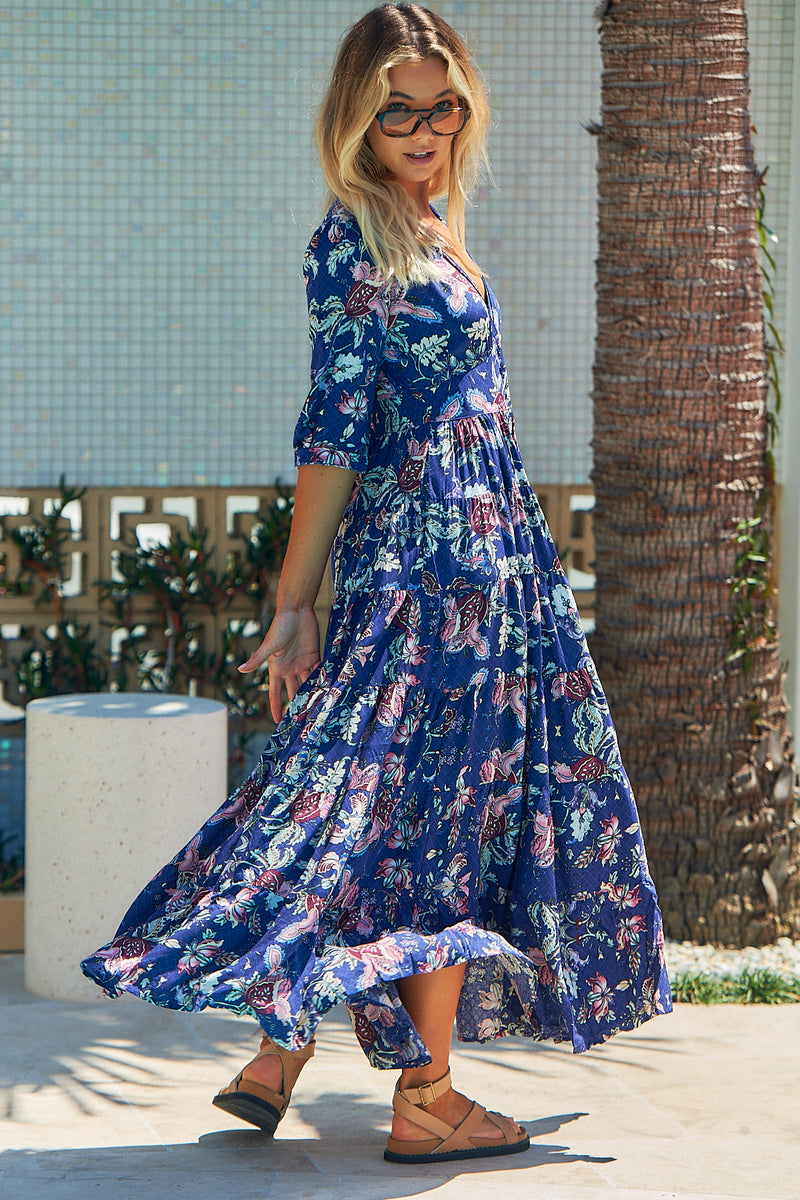 Berry Maxi Dress - Indigo Floral