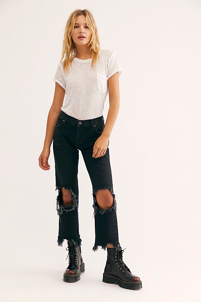 Maggie Mid Rise Straight-Leg Jeans - Washed Black