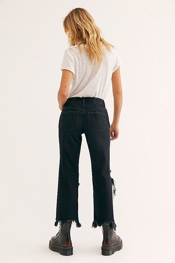 Maggie Mid Rise Straight-Leg Jeans - Washed Black