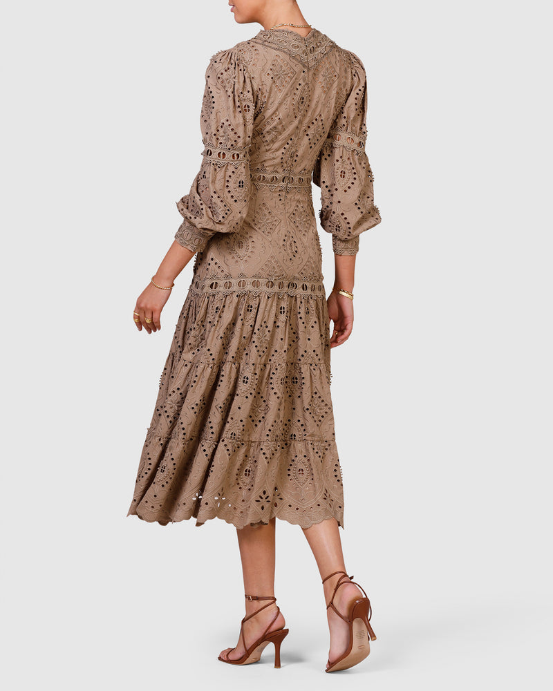 Nouveau Embroidery Midi Dress - Olive