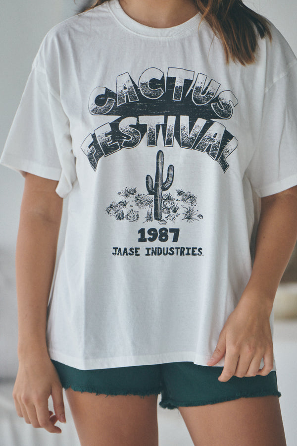 Boyfriend Tee - Cactus Festival White