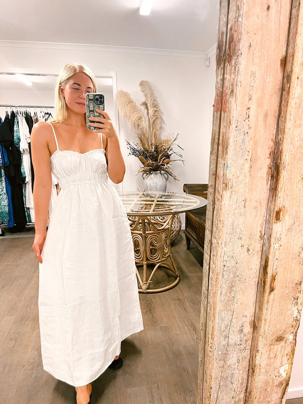 Cleo Linen Maxi Dress - White Messina