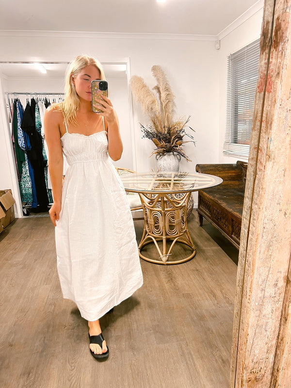 Cleo Linen Maxi Dress - White Messina