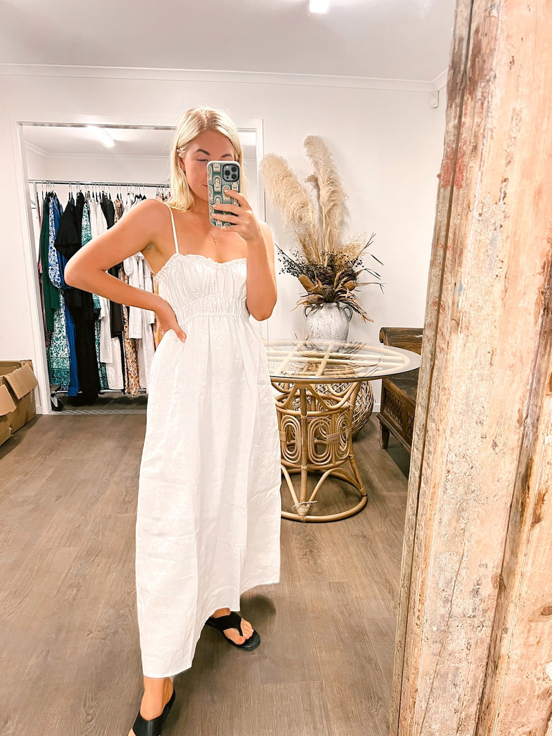 Cleo Linen Maxi Dress - White Messina – Arizonia Rose