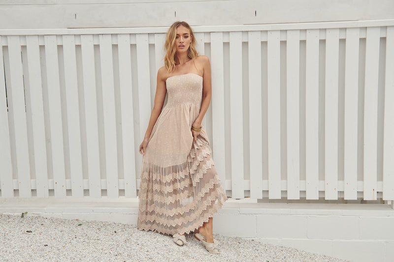 Riga Mocha Embroidered Salsa Maxi Dress