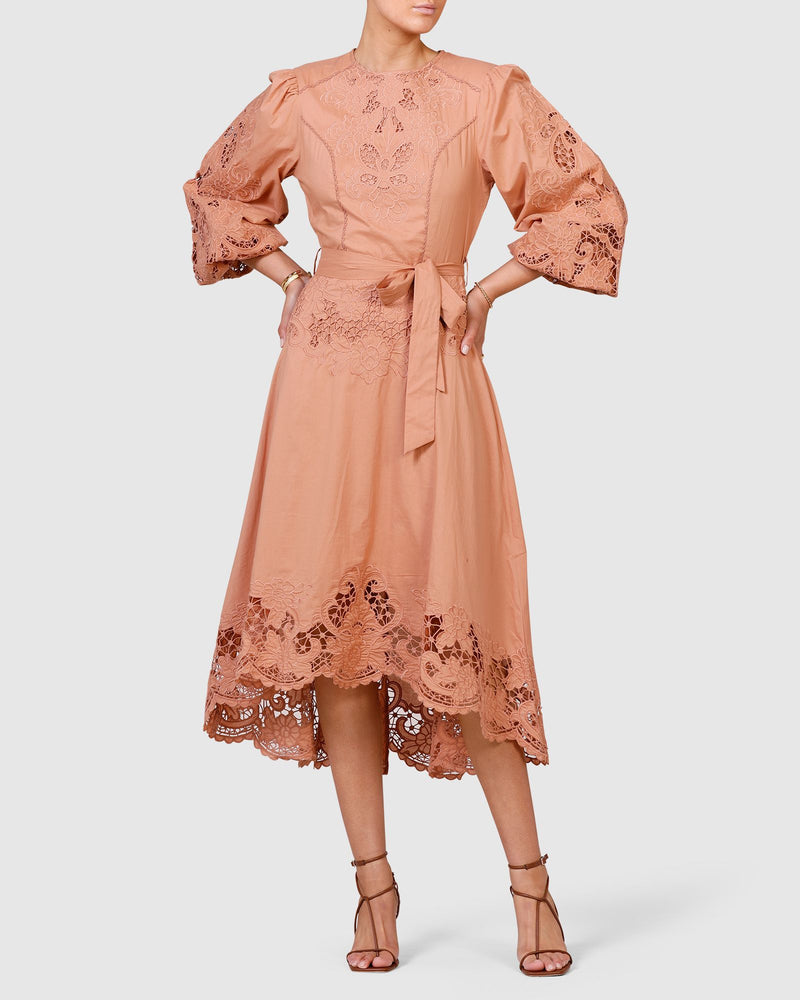 Renaissance Embroidery Midi Dress - French Rose