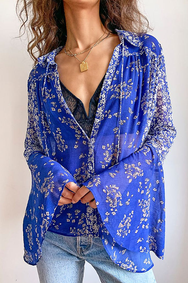 Serena Printed Blouse - Blue Combo