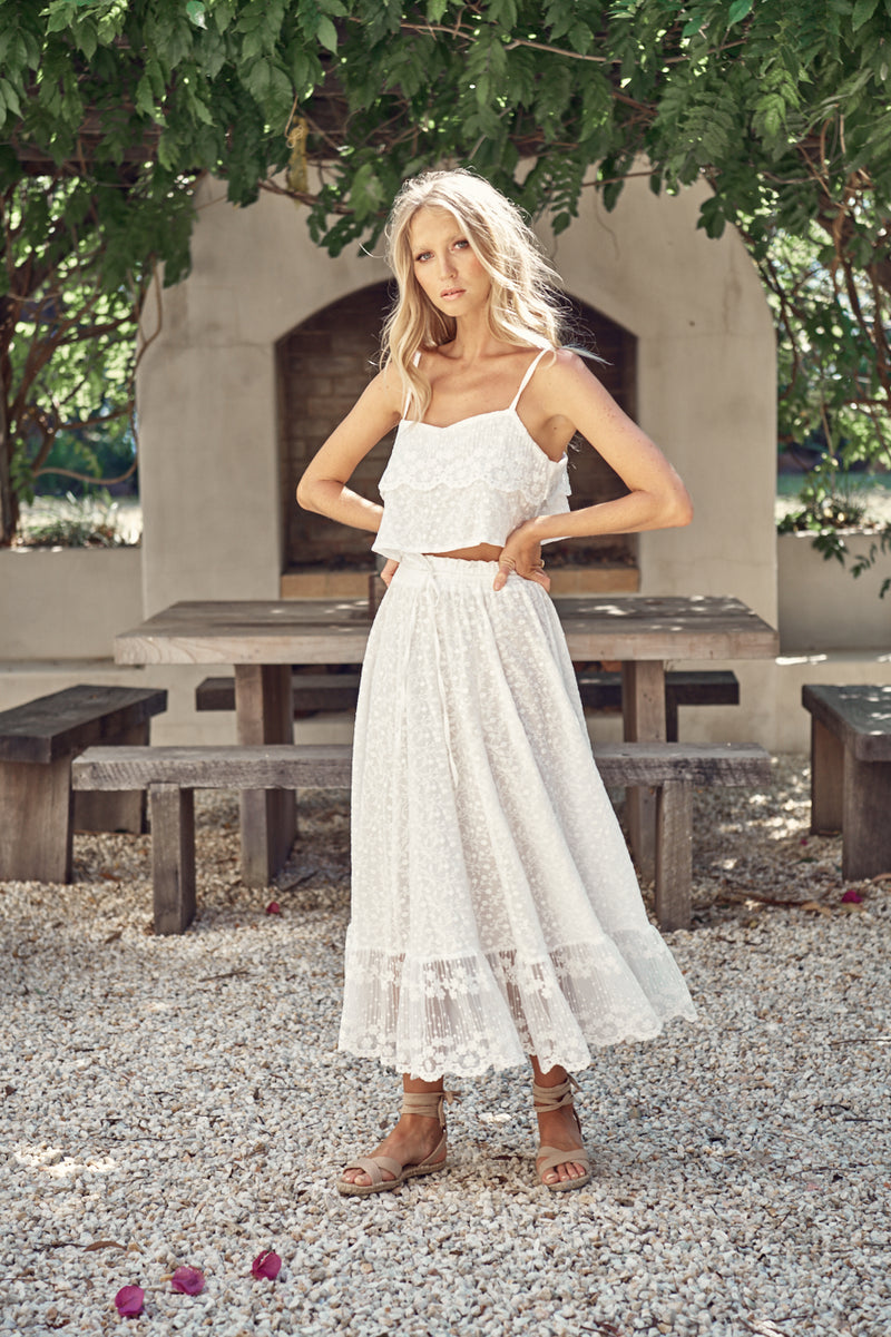 Jordyn Top & Vela Skirt Set  - Snow White Lace