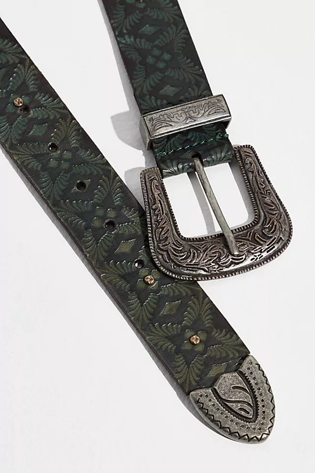 Outlaw Embossed Leather Belt- Fiji Jade